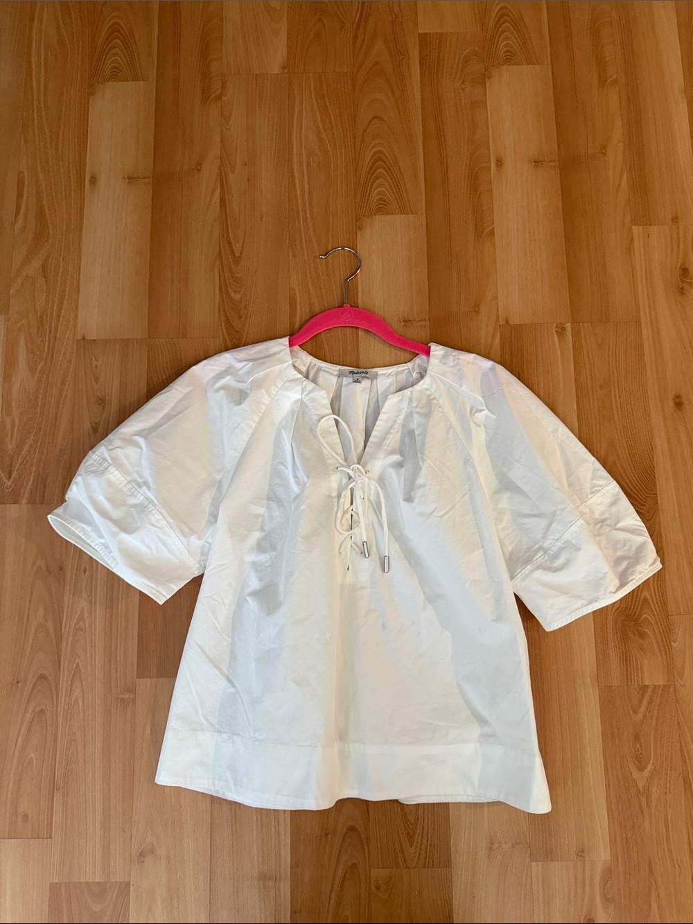 Madewell White Tie-Front Cotton Peasant Blouse